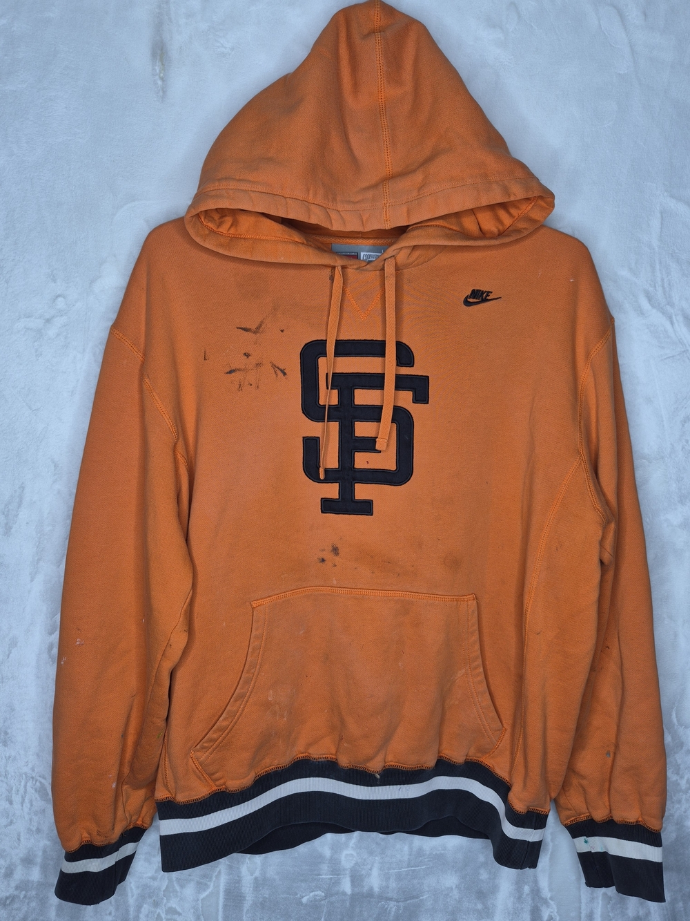 Vintage Nike Cooperstown SF Giants Hoodie Stained Orange Mens L 26x28